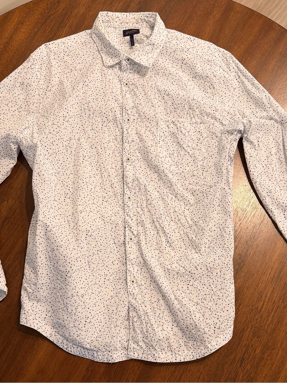 Good Man Brand Men’s White Blue Print Button-Up Shirt – Size Large